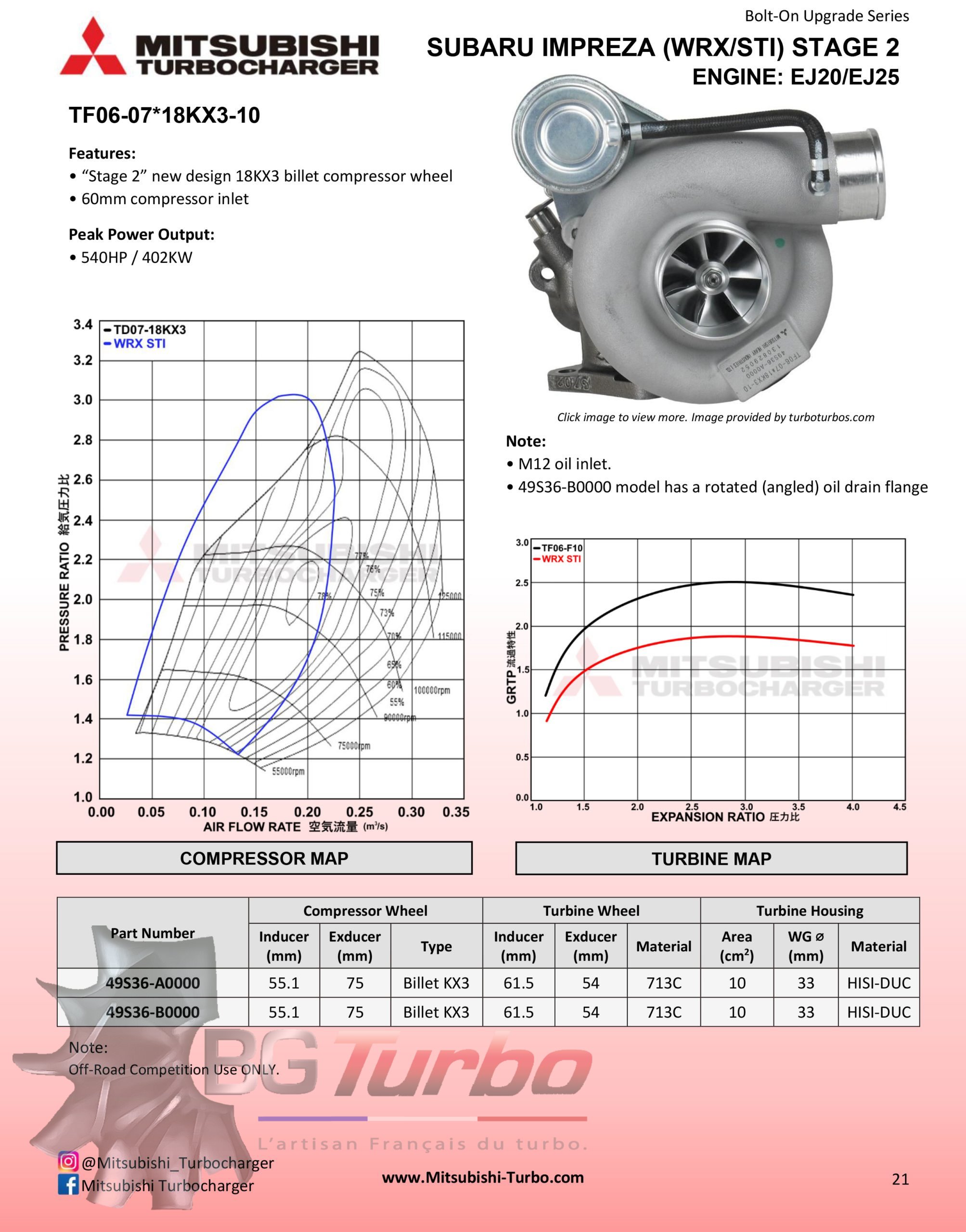 TURBO MITSUBISHI NEUF ORIGINE - TF06 - UPGRADE - SUBARU - 49S36-A0000 - 49S36A0000
